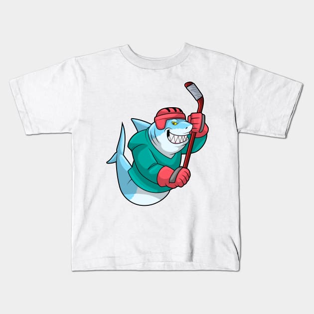 Shark at Ice hockey with Ice hockey stick & Helmet Kids T-Shirt by Markus Schnabel